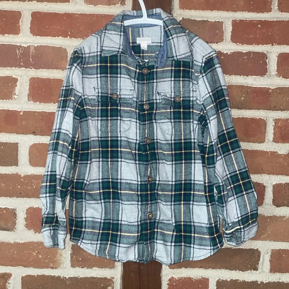 Gymboree gray & green plaid shirt, size 5/6